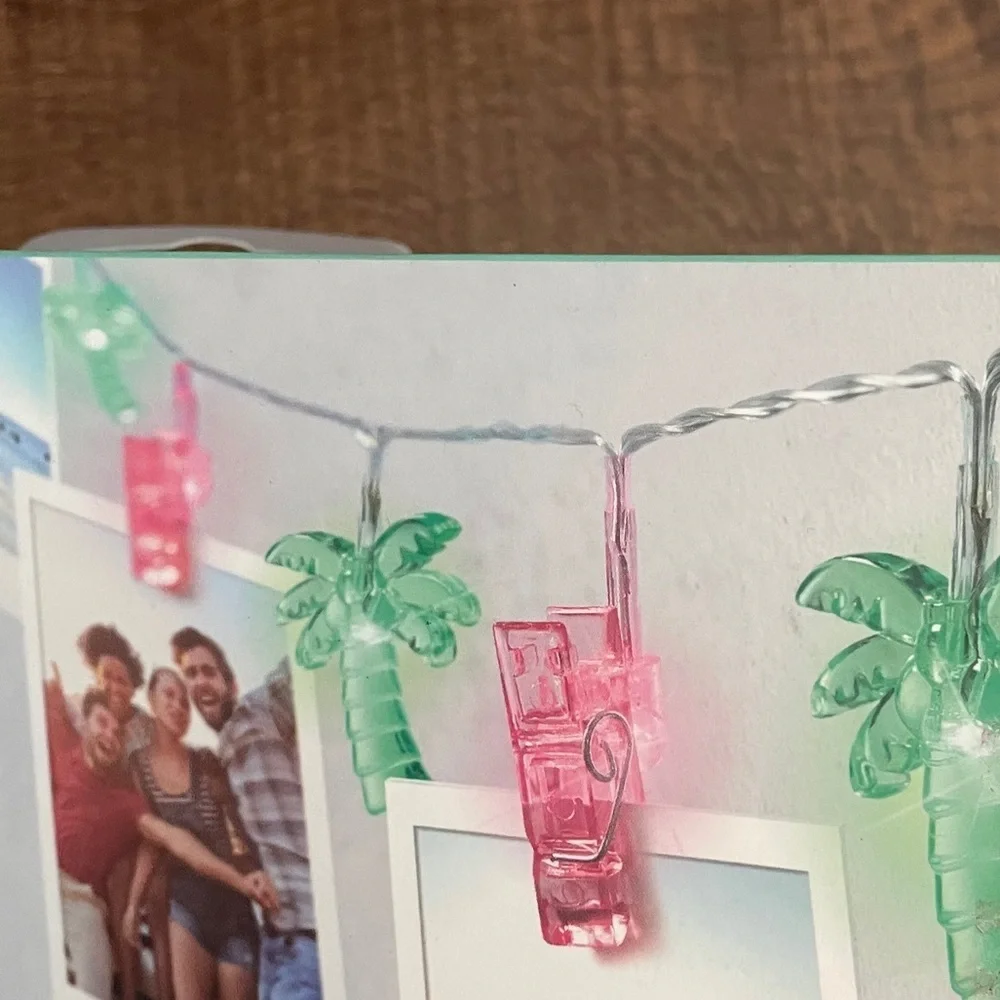 NWT sets of LED palm tree string light sets 2 total green pink indoor outdoor